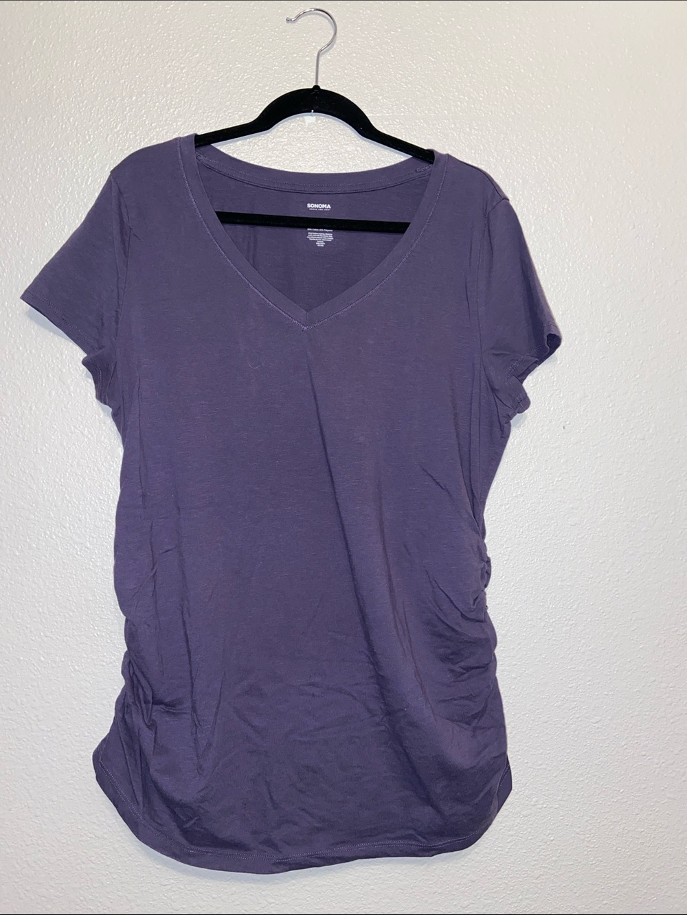 Maternity Purple V-Neck Short Sleeve Tee, Size Large